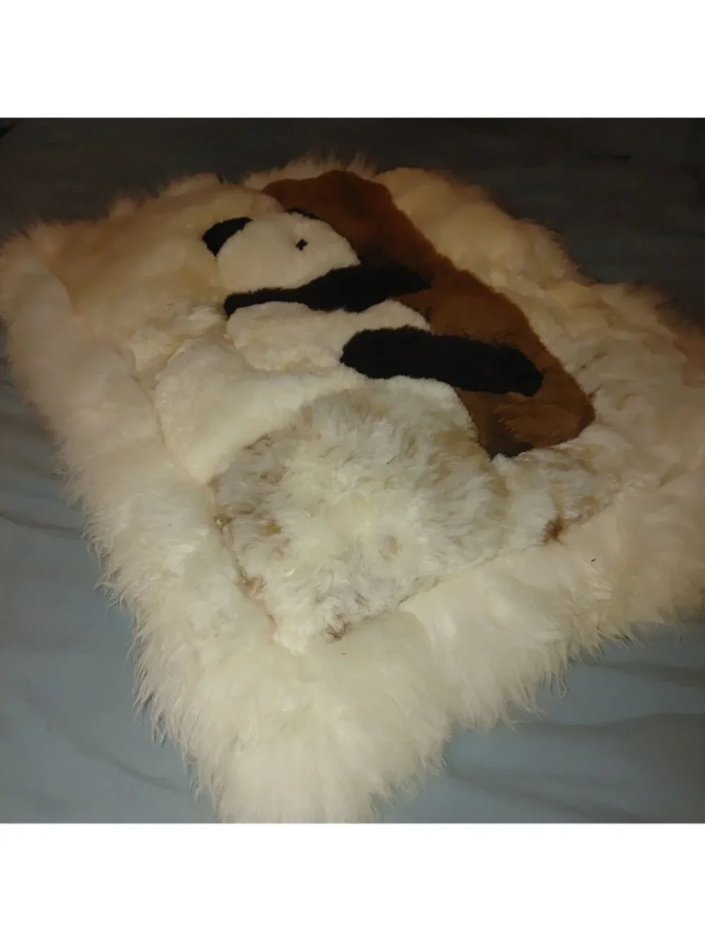 Panda Rug Vintage Alpaca Fur Pillow Case Wall Hanging Handmade Peru Soft Plush